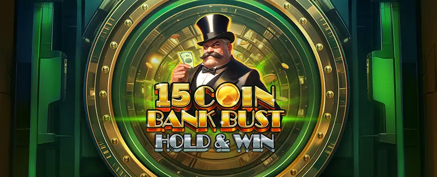 Trigger the Hold and Win Bonus and land 15 Coins on the screen to bust open the bank vault. Can you pull off this caper on the reels of 15 Coin Bank Bust?
